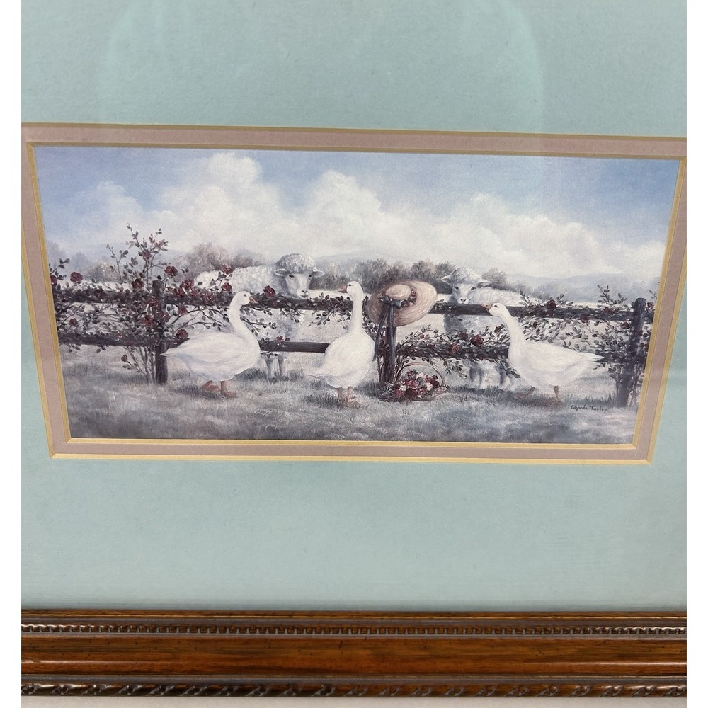 Framed Cottagecore Goose Print Whimsical 11.5X 9.75" Grandmacore